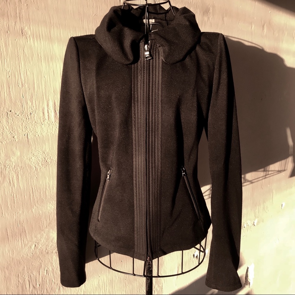 Ann Taylor Jacket Coat Hood Fitted Top Black XS/S